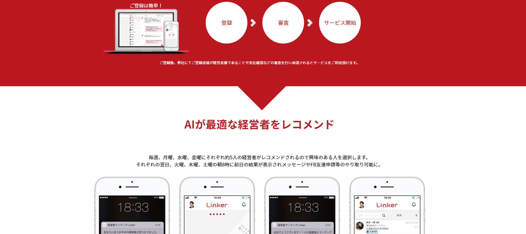完全審査制 無料 マッチングアプリ Linker 15 000マッチング達成 経営者同士の出会いが加速しています 株式会社ディーノシステム